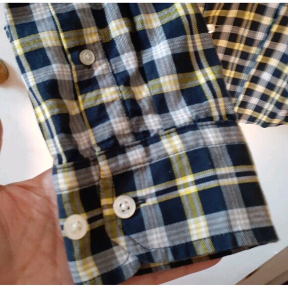 Banana Republic Men Untucked Navy Blue Yellow Plaid Slim Fit  Button Shirt M - Picture 4 of 5